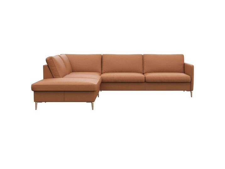 Ecksofa FLEXLUX Fiore, L-Form , braun (modern cogna), B:266cm H:85cm T:225cm, 100% Echteder, Sofas, schmale Armlehnen, Kaltschaum, Füße Alu+ Eiche von BAUR