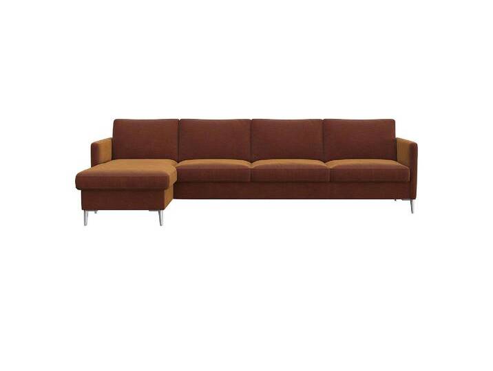 Ecksofa FLEXLUX Fiore, super Sitzkomfort durch Kaltschaum im Sitz, L-Form , braun (cognac), B:280cm H:85cm T:159cm, 100% Polyester, Sofas, schmale Armlehnen, Füße Alu von BAUR