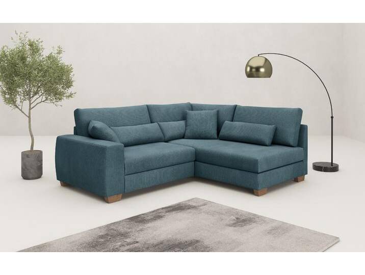 Ecksofa MR. COUCH Hilla L-Form, bis 140 kg belastbar , blau (memphis 13 petrol), B:227cm H:68cm T:190cm, Memphis (Grundgewebe - 100% Polyester; Nutzschicht- 90% Polyester / 10% Polyamide), Sofas, mit Taschenfederkern, wahlweise mit Bettfunktion, Topseller von BAUR