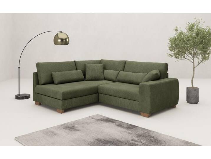 Ecksofa MR. COUCH Helena L-Form, bis 140 kg belastbar , grün (memphis 12 grün), B:227cm H:68cm T:190cm, Memphis (Grundgewebe - 100% Polyester; Nutzschicht- 90% Polyester / 10% Polyamide), Sofas, mit Taschenfederkern, wahlweise mit Bettfunktion von BAUR