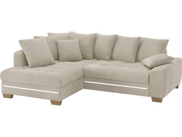 Ecksofa MR. COUCH Nikita II, L-Form , beige (novaclean avanti 6 taupe), B:243cm H:88cm T:190cm, Novaclean Avanti (100% Polyester), Sofas, mit Kaltschaum, RGB-LED Beleuchtung, wahlweise mit Bett, Bettkasten von BAUR