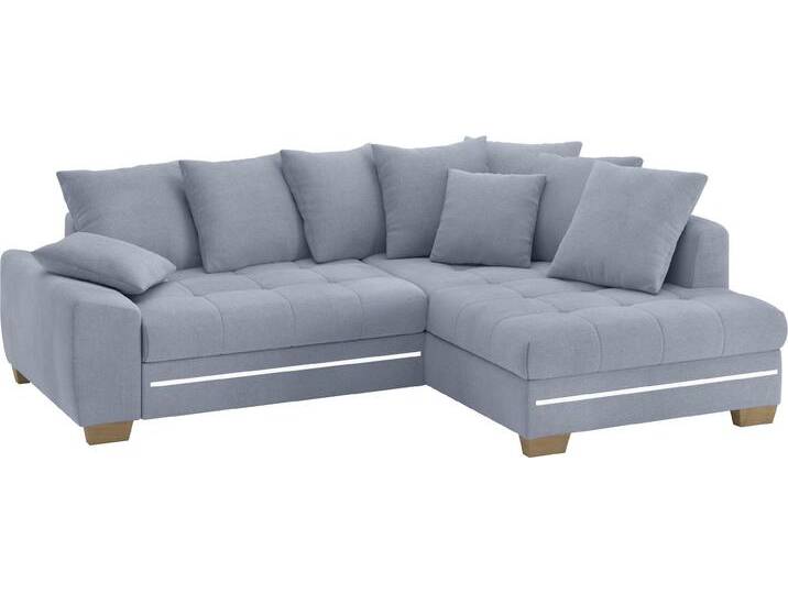 Ecksofa MR. COUCH Nikita II, L-Form , blau (memphis 1676 blau grau), B:243cm H:88cm T:190cm, Memphis (Grundgewebe - 100% Polyester; Nutzschicht- 90% Polyester / 10% Polyamide), Sofas, mit Kaltschaum, RGB-LED Beleuchtung, wahlweise mit Bett, Bettkasten von BAUR