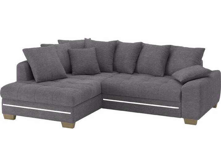 Ecksofa MR. COUCH Nikita II, L-Form , grau (stripes 8629 stone), B:243cm H:88cm T:190cm, Stripes (92% Polyester / 8% Nylon), Sofas, mit Kaltschaum, RGB-LED Beleuchtung, wahlweise mit Bett, Bettkasten von BAUR