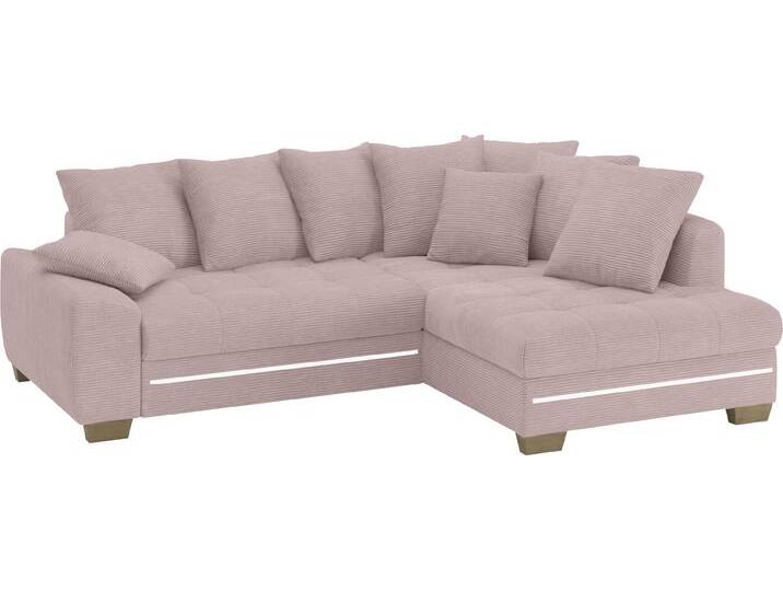 Ecksofa MR. COUCH Nikita II, L-Form , rosa (stripes 8626 flamingo), B:243cm H:88cm T:190cm, Stripes (92% Polyester / 8% Nylon), Sofas, mit Kaltschaum, RGB-LED Beleuchtung, wahlweise mit Bett, Bettkasten von BAUR