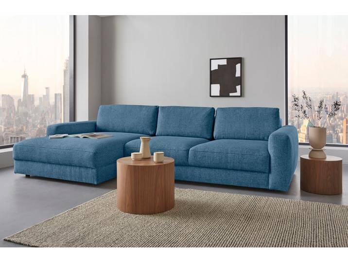 Ecksofa PLACES OF STYLE Bloomfield, elegant, viel Platz, Mega Couch, Breite 303cm, L-Form , blau (tepestry), B:303cm H:84cm T:176cm, 100% Polyester, Sofas, extra tiefe Sitzfläche, wahlweise mit Sitztiefenverstellung von BAUR