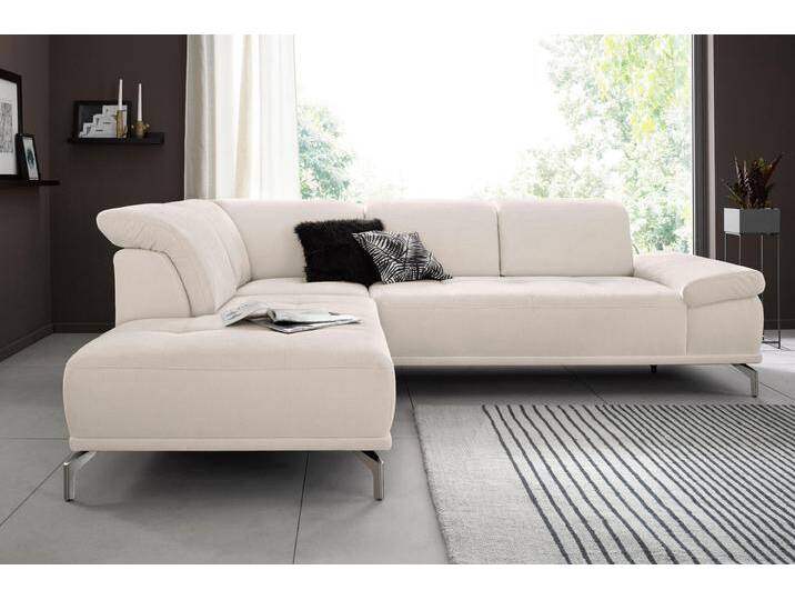 Ecksofa PLACES OF STYLE Caluna , beige (creme), B:262cm H:97cm T:233cm, Luxus-Microfaser Vintageoptik (100% Polyester);Flachgewebe Mura: (100% Polyester);Luxus-Mikrofaser (90% Polyester, 10% Polyamid), Sofas, Inkl.Sitztiefenverstellung, wahlweise mit Kopf- und Armteilverstellung von BAUR