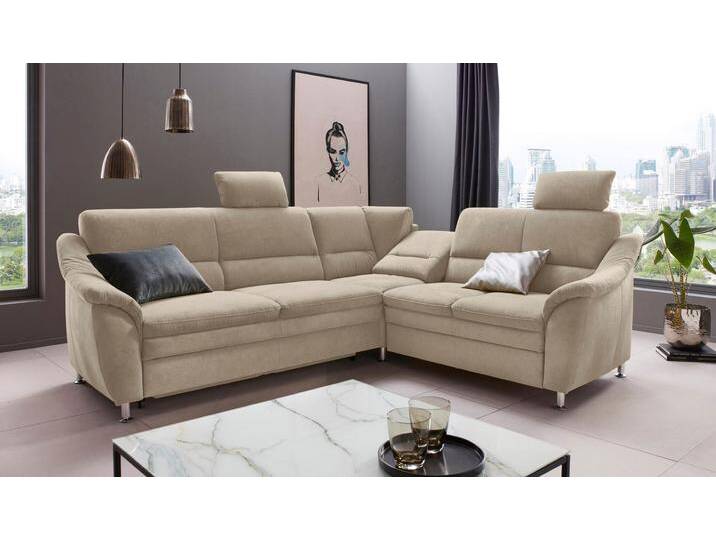 Ecksofa PLACES OF STYLE Cardoso L-Form , beige, B:249cm H:90cm T:209cm, Luxus-Microfaser Lederoptik (100% Polyester), Luxus-Microfaser (100% Polyester), Luxus-Microfaser ALTARA NUBUCK (100% Polyester), Struktur (100% Polyester), Sofas, Federkern, wahlweise mit Bett, Schubkasten, teilweise Relaxfunktion von BAUR