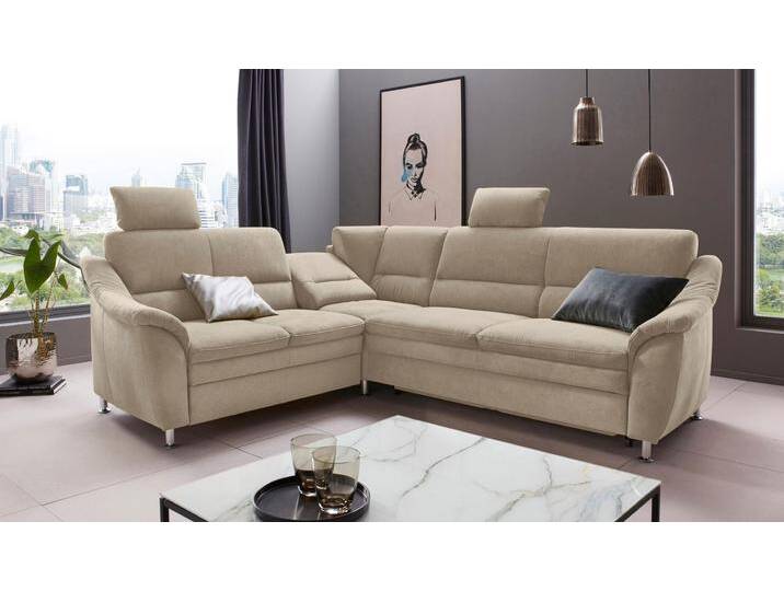 Ecksofa PLACES OF STYLE Cardoso L-Form , beige, B:249cm H:90cm T:209cm, Luxus-Microfaser Lederoptik (100% Polyester);Luxus-Microfaser (100% Polyester);Luxus-Microfaser ALTARA NUBUCK (100% Polyester);Struktur (100% Polyester), Sofas, Federkern, wahlweise mit Bett, Schubkasten, teilweise Relaxfunktion von BAUR