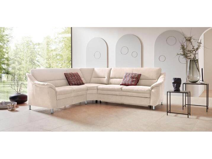 Ecksofa PLACES OF STYLE Cardoso L-Form , beige (creme), B:260cm H:90cm T:230cm, Luxus-Microfaser ALTARA NUBUCK (100% Polyester);Luxus-Microfaser weich (90% Polyester, 10% Polyamid);Struktur (52%Polyester, 35% Acryl, 13%Cotton);Luxus-Microfaser Lederoptik (100% Polyester), Sofas, mit Trapezecke für mehr Sitzkomfort, wahlweise auch mit Bettfunktion von BAUR