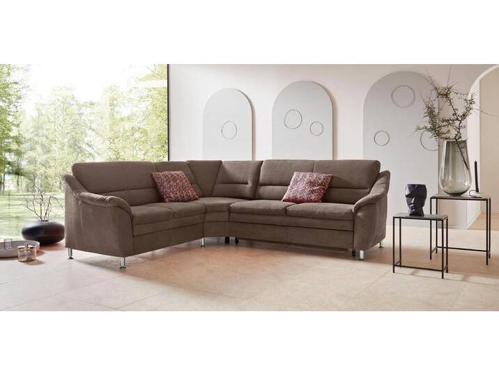 Ecksofa PLACES OF STYLE Cardoso L-Form , braun, B:260cm H:90cm T:230cm, Luxus-Microfaser ALTARA NUBUCK (100% Polyester);Luxus-Microfaser weich (90% Polyester, 10% Polyamid);Struktur (52%Polyester, 35% Acryl, 13%Cotton);Luxus-Microfaser Lederoptik (100% Polyester), Sofas, mit Trapezecke für mehr Sitzkomfort, wahlweise auch mit Bettfunktion von BAUR