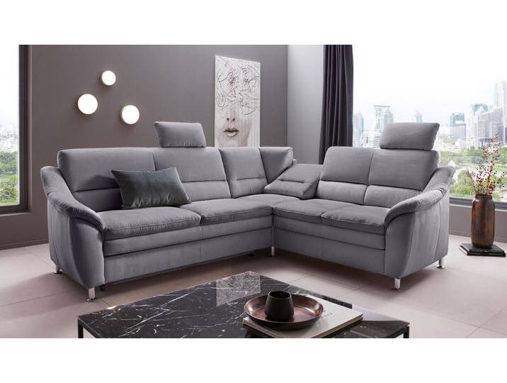 Ecksofa PLACES OF STYLE Cardoso L-Form , grau, B:249cm H:90cm T:209cm, Luxus-Microfaser Lederoptik (100% Polyester), Luxus-Microfaser (100% Polyester), Luxus-Microfaser ALTARA NUBUCK (100% Polyester), Struktur (100% Polyester), Sofas, Federkern, wahlweise mit Bett, Schubkasten, teilweise Relaxfunktion von BAUR