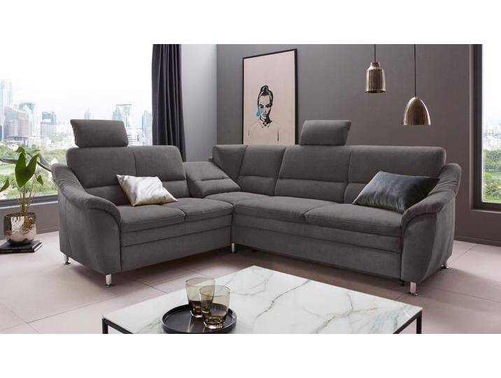 Ecksofa PLACES OF STYLE Cardoso L-Form , grau, B:249cm H:90cm T:209cm, Luxus-Microfaser Lederoptik (100% Polyester), Luxus-Microfaser (100% Polyester), Luxus-Microfaser ALTARA NUBUCK (100% Polyester), Struktur (100% Polyester), Sofas, Federkern, wahlweise mit Bett, Schubkasten, teilweise Relaxfunktion von BAUR