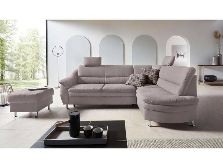 Ecksofa PLACES OF STYLE Cardoso L-Form , grau, B:250cm H:90cm T:175cm, Struktur imprägniert (100% Polyester), Luxus-Microfaser ALTARA NUBUCK (100% Polyester), Struktur (52% Polyester, 35% Polyacryl, 13% Baumwolle), Luxus-Microfaser weich (90% Polyester, 10% Polyamid), Sofas, Federkern, wahlweise mit Bett, Schubkasten von BAUR
