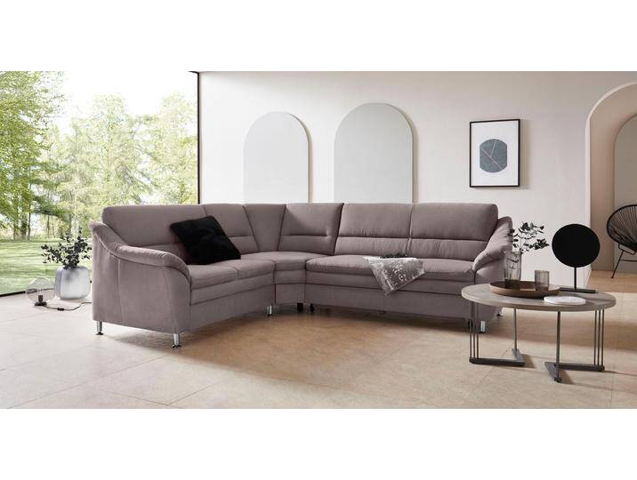 Ecksofa PLACES OF STYLE Cardoso L-Form , grau, B:260cm H:90cm T:230cm, Luxus-Microfaser ALTARA NUBUCK (100% Polyester);Luxus-Microfaser weich (90% Polyester, 10% Polyamid);Struktur (52%Polyester, 35% Acryl, 13%Cotton);Luxus-Microfaser Lederoptik (100% Polyester), Sofas, mit Trapezecke für mehr Sitzkomfort, wahlweise auch mit Bettfunktion von BAUR