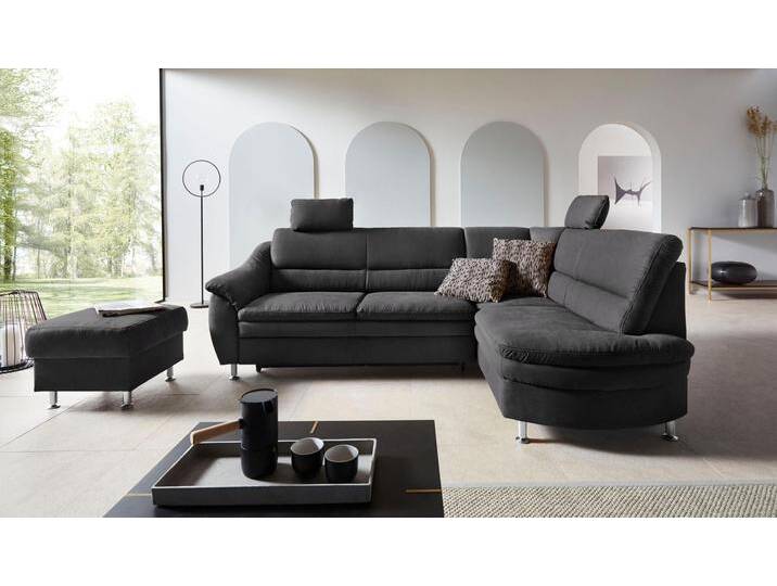 Ecksofa PLACES OF STYLE Cardoso L-Form , grau (anthrazit), B:250cm H:90cm T:175cm, Struktur imprägniert (100% Polyester), Luxus-Microfaser ALTARA NUBUCK (100% Polyester), Struktur (52% Polyester, 35% Polyacryl, 13% Baumwolle), Luxus-Microfaser weich (90% Polyester, 10% Polyamid), Sofas, Federkern, wahlweise mit Bett, Schubkasten von BAUR