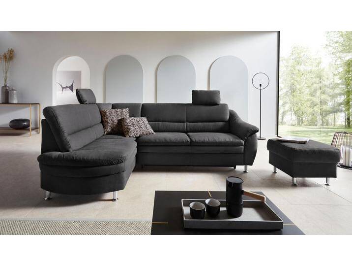 Ecksofa PLACES OF STYLE Cardoso L-Form , grau (anthrazit), B:250cm H:90cm T:175cm, Struktur imprägniert (100% Polyester), Luxus-Microfaser ALTARA NUBUCK (100% Polyester), Struktur (52% Polyester, 35% Polyacryl, 13% Baumwolle), Luxus-Microfaser weich (90% Polyester, 10% Polyamid), Sofas, Federkern, wahlweise mit Bett, Schubkasten von BAUR