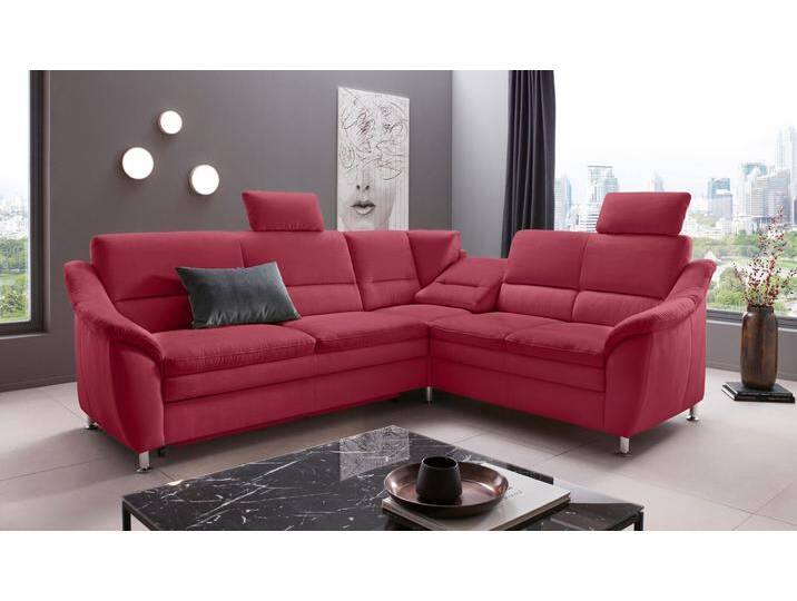 Ecksofa PLACES OF STYLE Cardoso L-Form , rot (bordeaux), B:249cm H:90cm T:209cm, Luxus-Microfaser Lederoptik (100% Polyester);Luxus-Microfaser (100% Polyester);Luxus-Microfaser ALTARA NUBUCK (100% Polyester);Struktur (100% Polyester), Sofas, Federkern, wahlweise mit Bett, Schubkasten, teilweise Relaxfunktion von BAUR