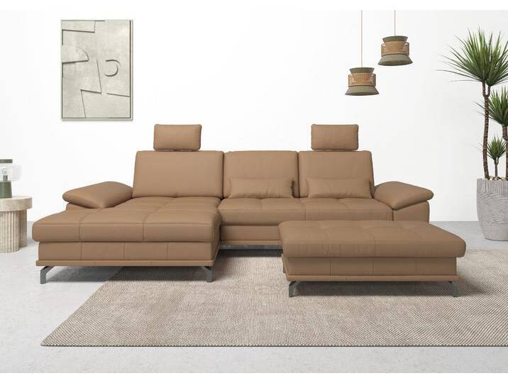 Ecksofa PLACES OF STYLE Costello L-Form, B: 301 cm mit Sitztiefen-, Armteilverstellung & , braun (cappucino), B:301cm H:89cm T:176cm, Luxus-Microfaser (90% Polyester, 10% Polyamid);Samtoptik (100% Polyester), Sofas, 3 Nierenkissen, optional Bettfunktion & Bettkasten, Topseller von BAUR