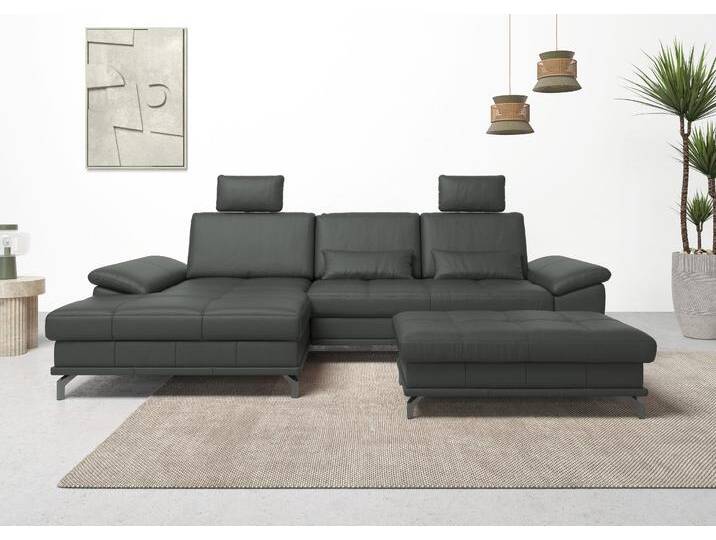 Ecksofa PLACES OF STYLE Costello L-Form, B: 301 cm mit Sitztiefen-, Armteilverstellung & , grau (anthrazit), B:301cm H:89cm T:176cm, Luxus-Microfaser (90% Polyester, 10% Polyamid);Samtoptik (100% Polyester), Sofas, 3 Nierenkissen, optional Bettfunktion & Bettkasten, Topseller von BAUR