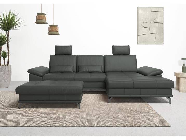 Ecksofa PLACES OF STYLE Costello L-Form, mit Sitztiefenverstellung, Armteilverstellung und , grau (anthrazit), B:301cm H:89cm T:176cm, Luxus-Microfaser (90% Polyester, 10% Polyamid), Samtoptik (100% Polyester), Sofas, 3 Nierenkissen, optional Bettfunktion und Bettkasten, Topseller von BAUR