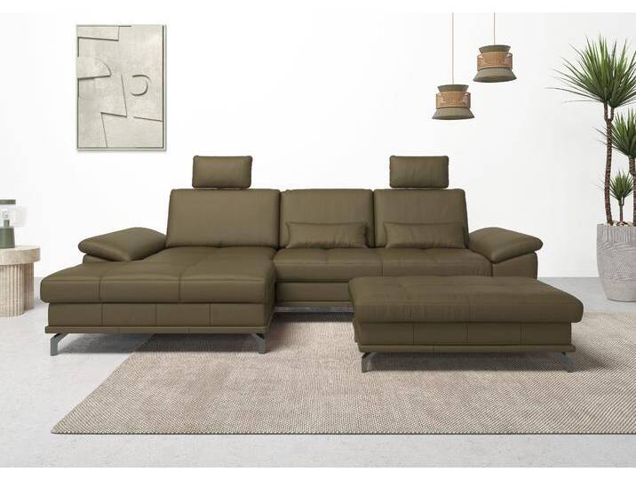 Ecksofa PLACES OF STYLE Costello L-Form, B: 301 cm mit Sitztiefen-, Armteilverstellung & , grün (olive), B:301cm H:89cm T:176cm, Luxus-Microfaser (90% Polyester, 10% Polyamid);Samtoptik (100% Polyester), Sofas, 3 Nierenkissen, optional Bettfunktion & Bettkasten, Topseller von BAUR