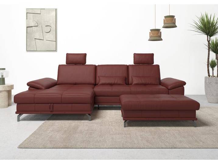 Ecksofa PLACES OF STYLE Costello L-Form, B: 301 cm mit Sitztiefen-, Armteilverstellung & , rot (merlot), B:301cm H:89cm T:176cm, Luxus-Microfaser (90% Polyester, 10% Polyamid);Samtoptik (100% Polyester), Sofas, 3 Nierenkissen, optional Bettfunktion & Bettkasten, Topseller von BAUR