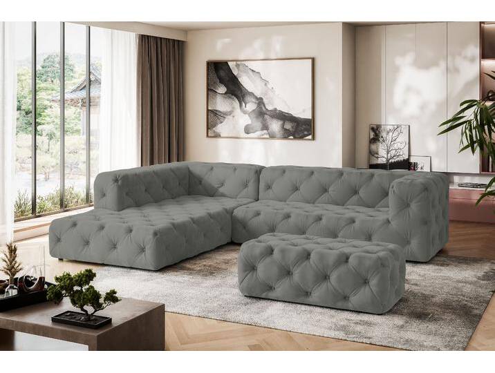 Ecksofa PLACES OF STYLE FOLLINA , grau (hellgrau), B:325cm H:71cm T:228cm, 100% Polyester, Sofas, L-Form, mit klassischer Chesterfield-Knopfheftung von BAUR