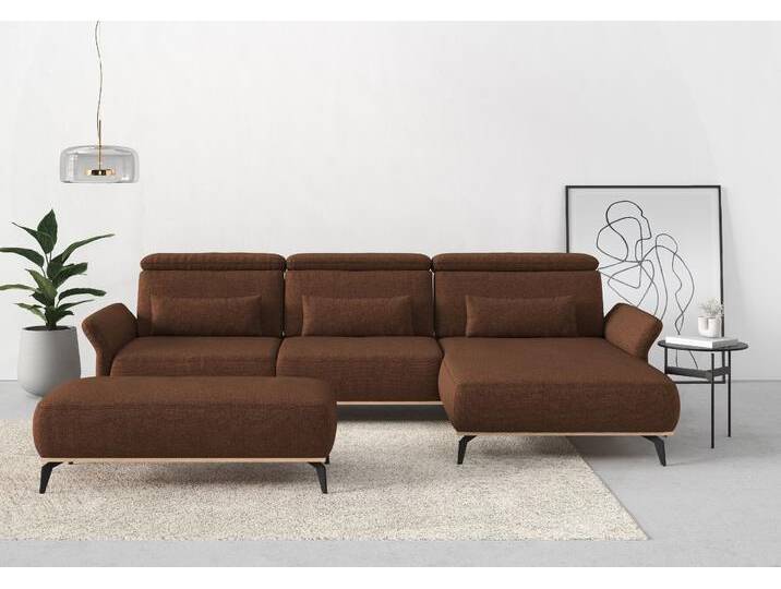 Ecksofa PLACES OF STYLE Fjord L-Form , rosa (kupfer), B:324cm H:93cm T:184cm, 100% Polyester, Sofas, massiv, wahlweise mit Armlehnfunktion, Kopf- Sitztiefenverstellung von BAUR