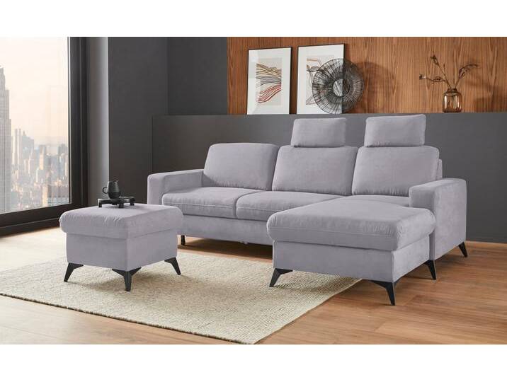 Ecksofa PLACES OF STYLE Lolland L-Form , grau, B:250cm H:88cm T:162cm, Struktur imprägniert - feucht abwischbar (100% Polyester);Struktur Flausch (90% Polyester, 10% Polyamid);Luxus-Microfaser ALTARA NUBUCK (100% Polyester), Sofas, Wahlweise mit Bettfunktion und Bettkasten, Federkern von BAUR