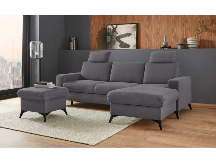 Ecksofa PLACES OF STYLE Lolland L-Form , grau (anthrazit), B:250cm H:88cm T:162cm, Struktur imprägniert - feucht abwischbar (100% Polyester);Struktur Flausch (90% Polyester, 10% Polyamid);Luxus-Microfaser ALTARA NUBUCK (100% Polyester), Sofas, Wahlweise mit Bettfunktion und Bettkasten, Federkern von BAUR