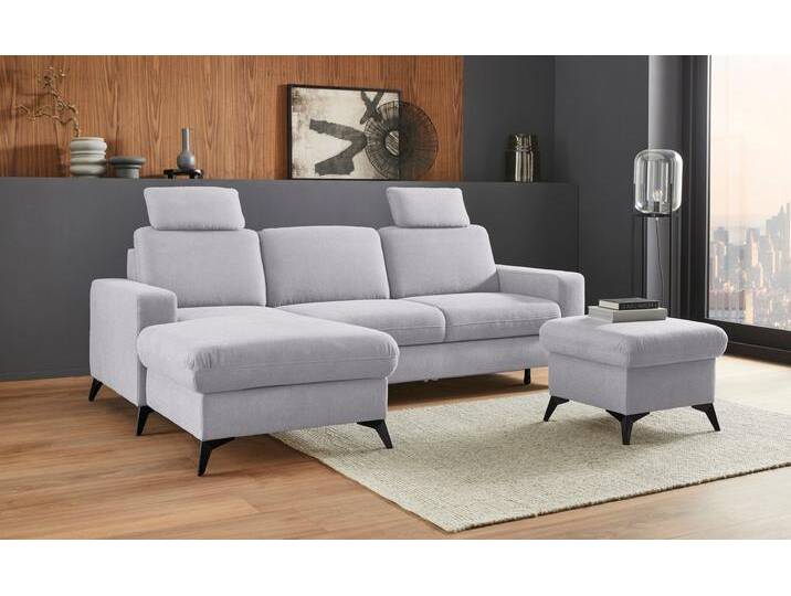 Ecksofa PLACES OF STYLE Lolland L-Form , silber, B:250cm H:88cm T:162cm, Struktur imprägniert - feucht abwischbar (100% Polyester);Struktur Flausch (90% Polyester, 10% Polyamid);Luxus-Microfaser ALTARA NUBUCK (100% Polyester), Sofas, Wahlweise mit Bettfunktion und Bettkasten, Federkern von BAUR