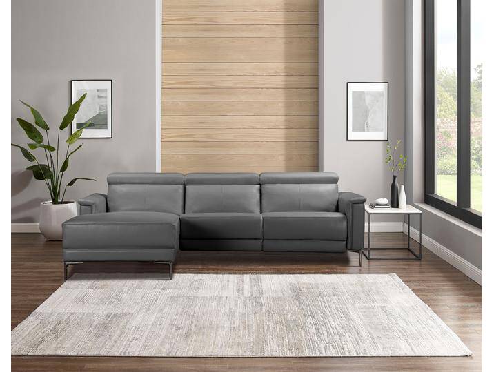 Ecksofa HOME AFFAIRE Lund, L-Form, 261cm, man. o. elektr. Relaxfunktion (mit USB-A) , grau, B:261cm H:97cm T:179cm, Echtleder 100% Echtleder, Kunstleder 100% Polyurethan, Sofas, und Kopfteilverstellung von Home-affaire