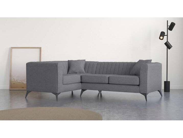 Ecksofa PLACES OF STYLE MATTHEW L-Form ideal für kleine Räume, Maße B/T/H: 240/167/74 cm , grau (anthrazit), B:240cm H:74cm T:167cm, 100% Polyester, Sofas, elegantes Designsofa, Steppung im Rücken, incl. Zierkissen von BAUR