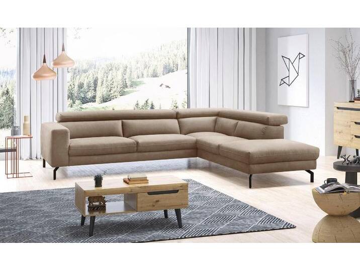 Ecksofa PLACES OF STYLE Olanta, modern und bequem, Breite 305cm, Fuß 16cm hoch, L-Form , beige, B:305cm H:76cm T:233cm, Bezug: Luxus-Mikrofaser (100%Polyester), Bezug: NaturLEDER, Sofas, mit verstellbaren Kopfstützen von BAUR