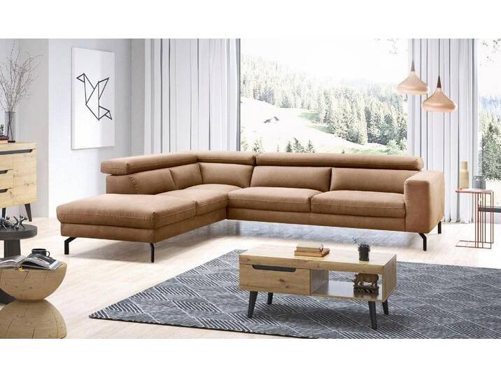 Ecksofa PLACES OF STYLE Olanta, modern und bequem, Breite 305cm, Fuß 16cm hoch, L-Form , braun (zimt), B:305cm H:76cm T:233cm, Bezug: Luxus-Mikrofaser (100%Polyester), Bezug: NaturLEDER, Sofas, mit verstellbaren Kopfstützen von BAUR