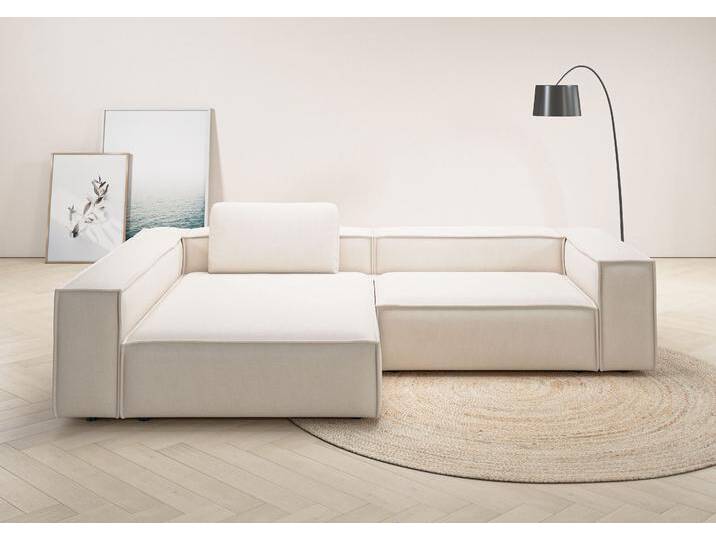 Ecksofa PLACES OF STYLE Watertown, moderne XXL L-Form, 306 cm breit , beige (nature), B:306cm H:68cm T:191cm, 100% Polyester, Sofas, Komfortabel mit tiefer Sitzfläche – ideal für große Wohnräume von BAUR