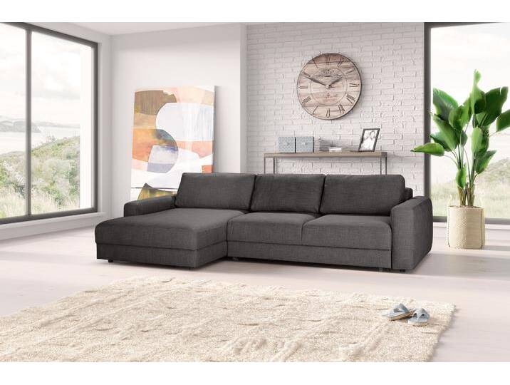 Ecksofa TRENDMANUFAKTUR Bourbon II, hoher Sitzkomfort, extrabreite Recamiere für Relaxkomfort , grau (smoked pearl), B:303cm H:84cm T:176cm, 100% Polyester, Sofas, wahlweise mit Bettfunktion und Bettkasten, zeitlos und elegant, L-Form von BAUR