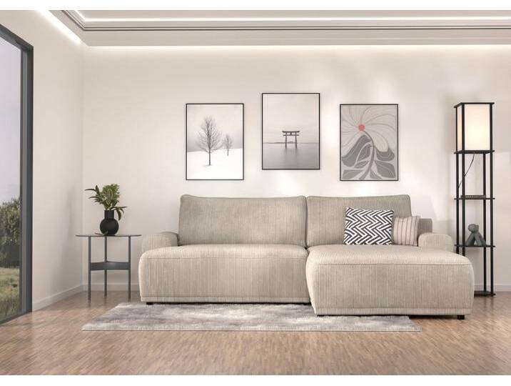 Ecksofa TRENDMANUFAKTUR Fordon, Schlafsofa mit Bettkasten, Couch in L-Form, Breite 250 cm , beige (cream), B:250cm H:82cm T:167cm, 92% Polyester, 8% Polyamide, Sofas, in Struktur fein LEO, haustierfreundlich, schlamm, Recamiere links von BAUR