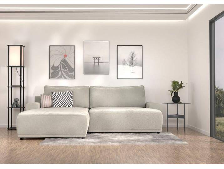 Ecksofa TRENDMANUFAKTUR Fordon, Schlafsofa mit Bettkasten, Couch in L-Form, Breite 250 cm , weiß (wollweiß), B:250cm H:82cm T:167cm, 100% Polyester, Sofas, in Struktur fein LEO, haustierfreundlich, schlamm, Recamiere links von BAUR