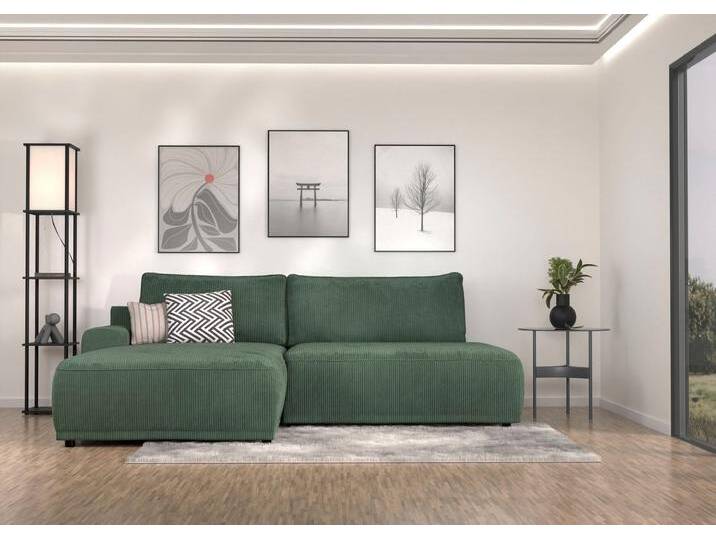 Ecksofa TRENDMANUFAKTUR Fordon II, Schlafsofa mit Bettkasten, Couch in L-Form, Breite 250 cm , grün (dunkelgrün), B:250cm H:82cm T:167cm, 92% Polyester, 8% Polyamide, Sofas, in Cordstoff HYPER, cream, Armlehne rechts von BAUR