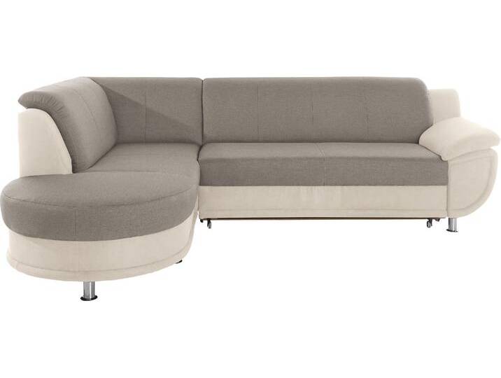 Ecksofa TRENDMANUFAKTUR Rondo 3, zeitlos und bequem, Materialmix, breite Armlehnen, L-Form , beige (beige, tan), B:265cm H:85cm T:190cm, Kunstleder SOFTLUX / Struktur (77% Polyester; 23% Polyacryl), Luxus-Microfaser ALCAZAR (100% Polyester) / Feinstruktur (100% Polyester), Sofas, wahlweise mit Federkern für mehr Komfort, wahlweise mit Bettfunktion von BAUR