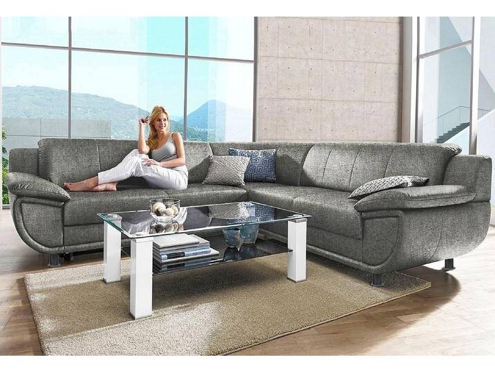 Ecksofa TRENDMANUFAKTUR Rondo wahlweise mit Schlaffunktion, 267x247 cm (BxT), breite Armlehnen , beige (beige, braun), B:267cm H:85cm T:247cm, Kunstleder SOFTLUX;Microfaser PRIMABELLE (100% Polyester);NaturLEDER (echtes Rindsleder);Struktur (54% Polyacryl, 46% Polyester), Sofas, L-Form, wahlweise mit Federkern bestellbar, Füße schwarz von BAUR