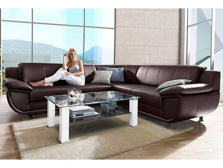 Ecksofa TRENDMANUFAKTUR Rondo wahlweise mit Schlaffunktion, 267x247 cm (BxT), breite Armlehnen , braun, B:267cm H:85cm T:247cm, Kunstleder SOFTLUX;Microfaser PRIMABELLE (100% Polyester);NaturLEDER (echtes Rindsleder);Struktur (54% Polyacryl, 46% Polyester), Sofas, L-Form, wahlweise mit Federkern bestellbar, Füße schwarz von BAUR