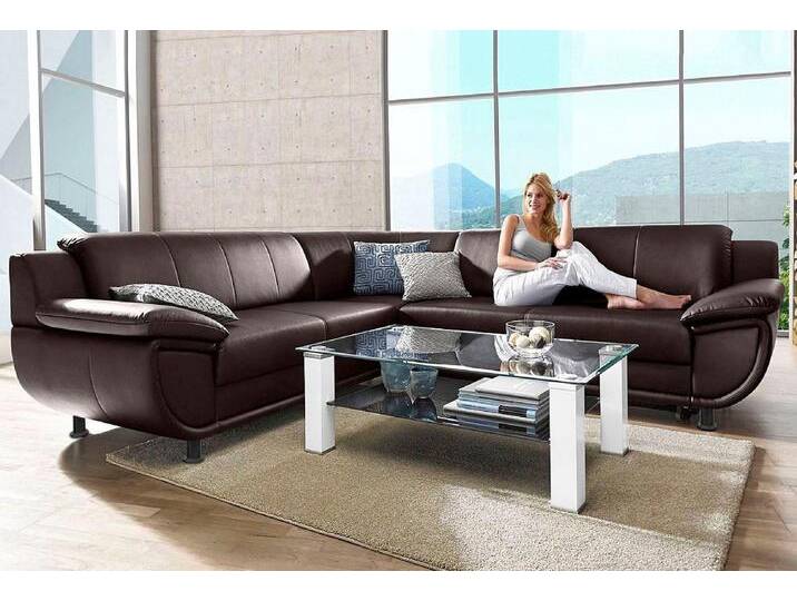 Ecksofa TRENDMANUFAKTUR Rondo wahlweise mit Schlaffunktion, 267x247 cm (BxT), breite Armlehnen , braun, B:267cm H:85cm T:247cm, Kunstleder SOFTLUX;Microfaser PRIMABELLE (100% Polyester);NaturLEDER (echtes Rindsleder);Struktur (54% Polyacryl, 46% Polyester), Sofas, L-Form, wahlweise mit Federkern bestellbar, Füße schwarz von BAUR