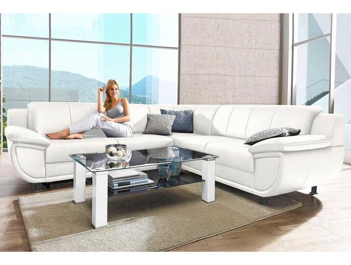 Ecksofa TRENDMANUFAKTUR Rondo wahlweise mit Schlaffunktion, 267x247 cm (BxT), breite Armlehnen , weiß (schneeweiß), B:267cm H:85cm T:247cm, Kunstleder SOFTLUX, Microfaser PRIMABELLE (100% Polyester), NaturLEDER (echtes Rindsleder), Struktur (54% Polyacryl, 46% Polyester), Sofas, L-Form, wahlweise mit Federkern bestellbar, Füße schwarz von BAUR