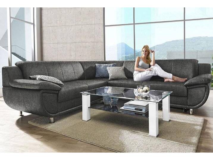 Ecksofa TRENDMANUFAKTUR Rondo wahlweise mit Schlaffunktion, bequeme Armlehnen, Bestseller , grau (anthrazit, grau), B:267cm H:85cm T:247cm, Microfaser PRIMABELLE (100% Polyester), Kunstleder SOFTLUX, Struktur (54% Polyacryl, 46% Polyester), NaturLEDER (echtes Rindsleder) in Sitz und Rücken, Korpus Kunstleder SOFTLUX, Sofas, L-Form, wahlweise mit Federkern bestellbar, Füße chromfarben, Topseller von BAUR