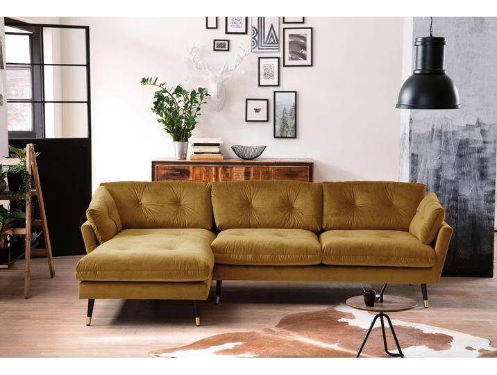 Ecksofa TRENDS BY HG Japan L-Form , gelb (senf), B:270cm H:84cm T:155cm, Sofas, mit Fuß in Holz-Metallkombination, Recamiere rechts oder links von BAUR