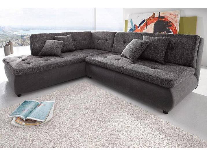 Ecksofa TRENDS BY HG Pool L-Form , schwarz (anthrazit, pepper), B:245cm H:80cm T:105cm, NaturLEDER (echtes Rindsleder) in Sitz und Rücken. Korpus in passendem Kunstleder SOFTLUX bezogen, Kunstleder SOFTLUX, Sofas, wahlweise mit Bettfunktion, frei im Raum stellbar von BAUR