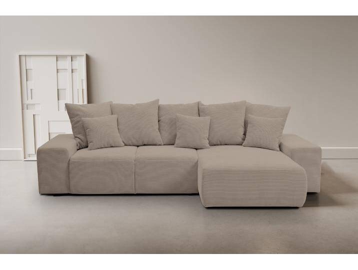 Ecksofa WERK2 Riwa, modernes Sofa zum Kuscheln und Entspannen, Breite 300cm, L-Form , beige (greige), B:300cm H:76cm T:150cm, 90% Polyester, 10% Nylon, Sofas, Trendiges Ecksofa mit vielen Kissen, Schlaffunktion & Bettkasten von BAUR
