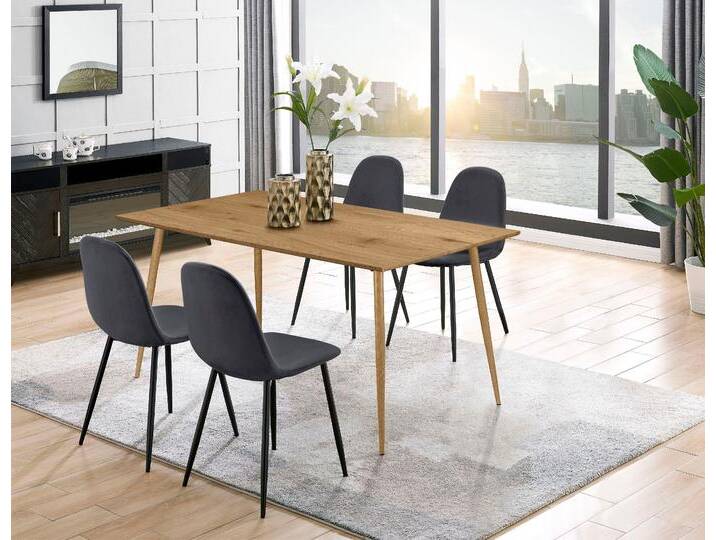 Essgruppe LEONIQUE Eadwine, TOPSELLER Tisch plus 4 Stühle, Sitzgruppe , grau, Eichefarbener Esstisch, Sitzmöbel-Sets, bestehend aus Esstisch 160 cm und 4 Esszimmerstühlen, Polsterstühlen von BAUR